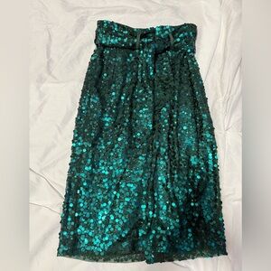 Scotch & Soda Green Sequin Cocktail Hour Festive NYE Holiday Midi Skirt Size S
